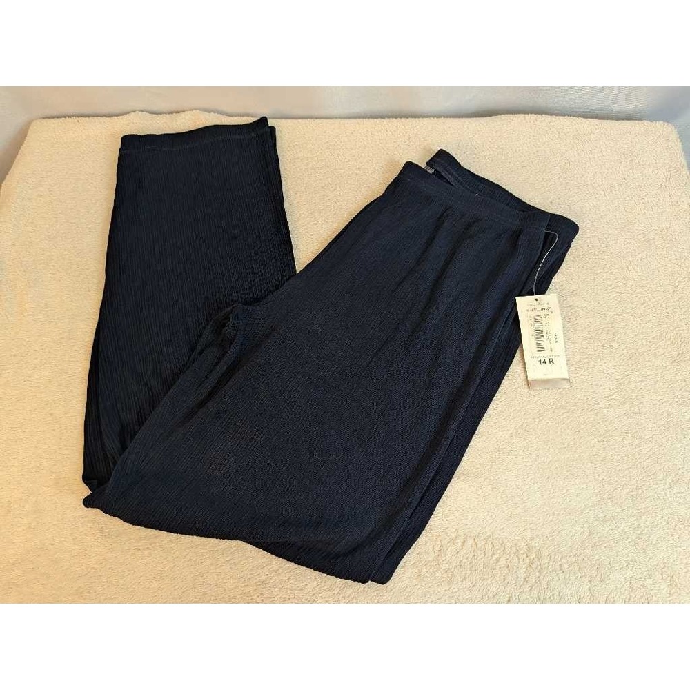 TanJay Navy Blue 14R Ribbed Knit Stretch Straight Leg Pants NWT